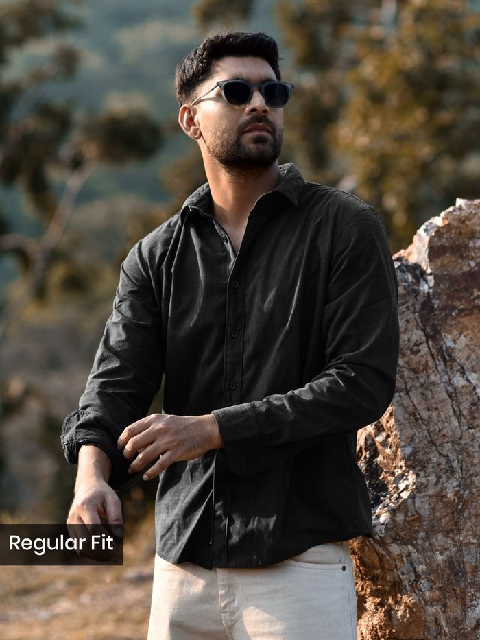 Black Solid Corduroy Shirt Black Solid Corduroy Shirt - Image 1